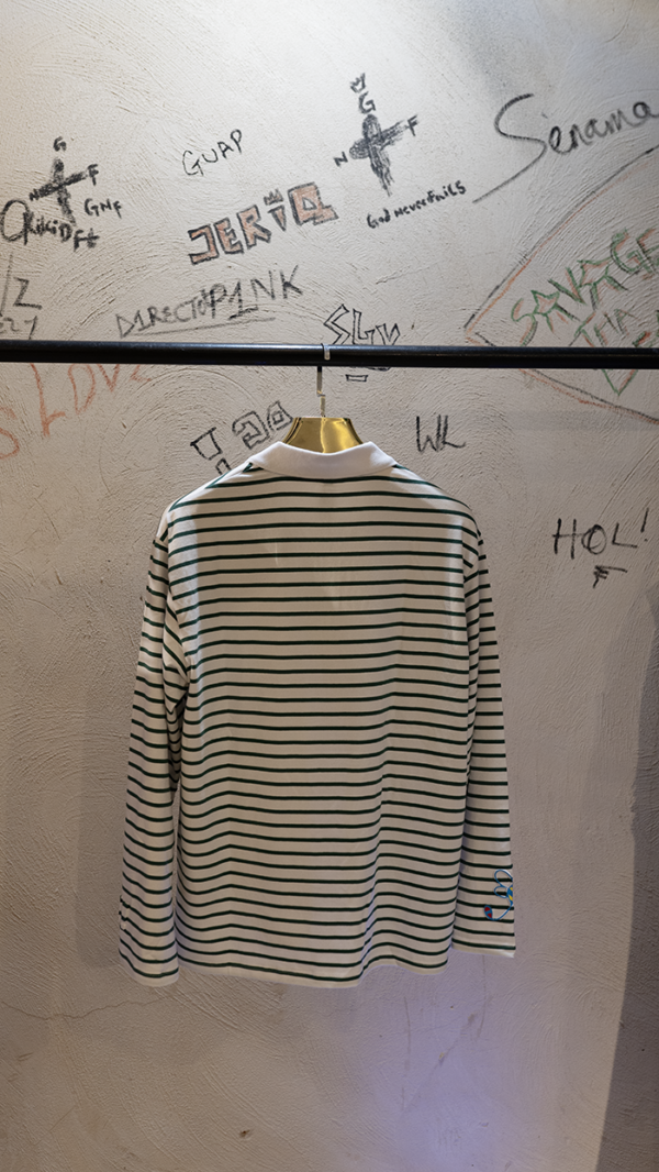 ISB Patch 12 is Love Bee Embossed Longsleeves TShirt Colar Neck Green Stripe - Image 2