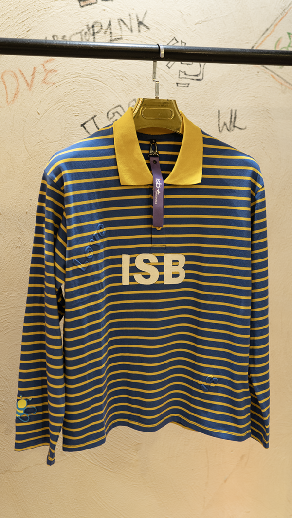 ISB Patch 12 is Love Bee Embossed Longsleeves Tshirt Colar Neck Yellow Stripe