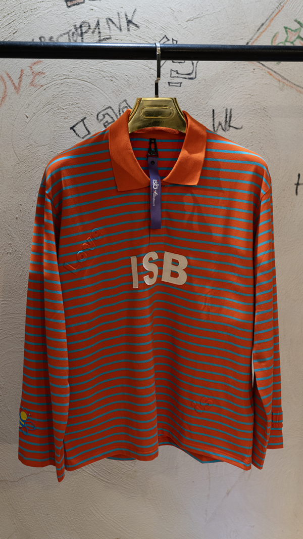 ISB Patch 12 is Love Bee Embossed Longsleeves Tshirt Colar Neck Orange Stripe
